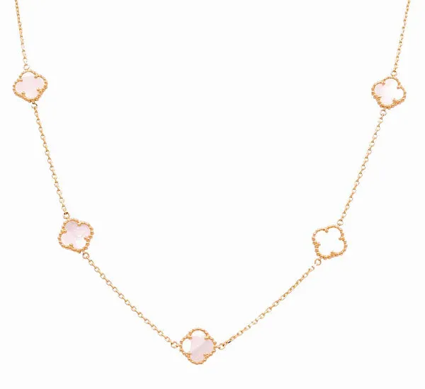 14K Yellow Gold Women's Necklace with 5 Pink Clover / Size 18" 12MM / Weight: 9.3 GR / BONK4CLV-9