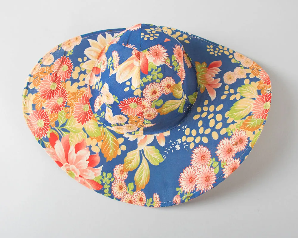 1920s Crushable / Packable Chinese Floral Cotton Sun Hat | medium/large
