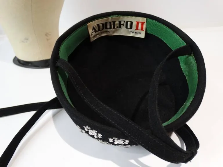 1960s Adolfo II Beret Hat with Floral Crystal Pattern