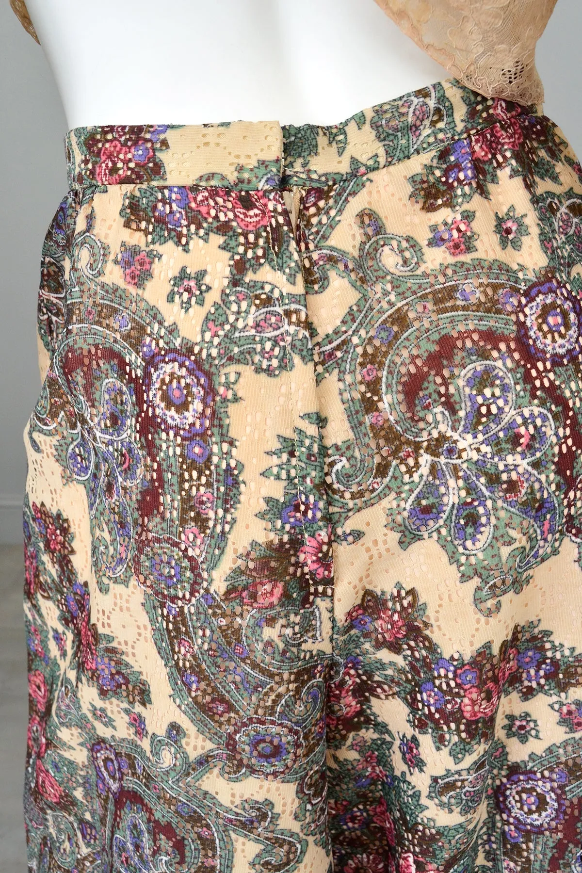 1970s Lacey Floral Print Palazzo Pants