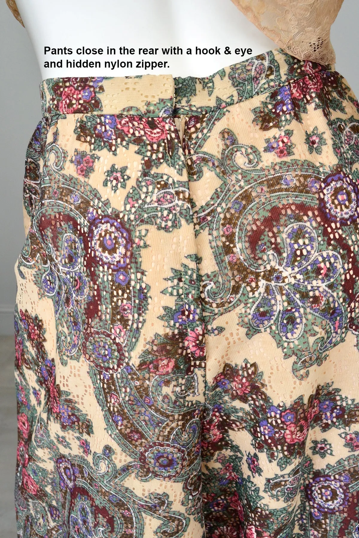 1970s Lacey Floral Print Palazzo Pants
