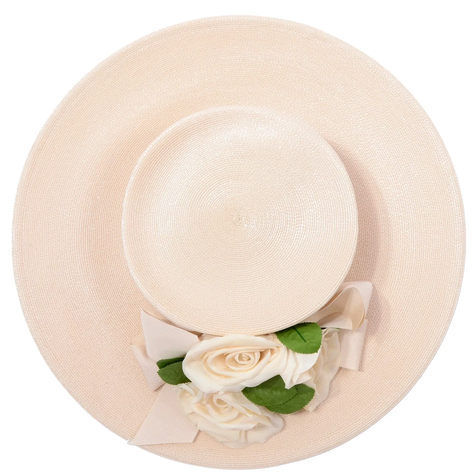 1980s Frank Olive Vintage Cream Straw Hat w Satin Rose Flowers