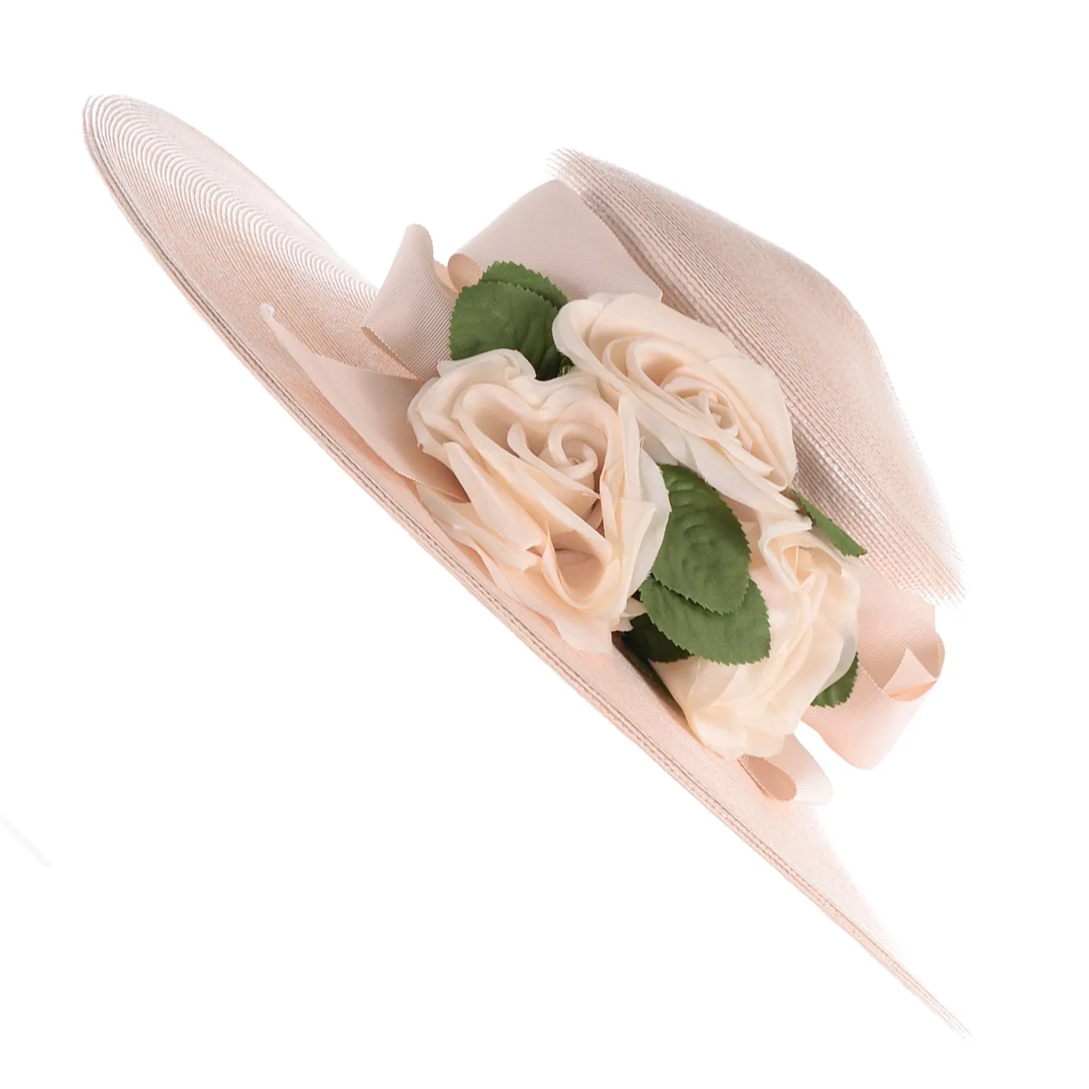 1980s Frank Olive Vintage Cream Straw Hat w Satin Rose Flowers