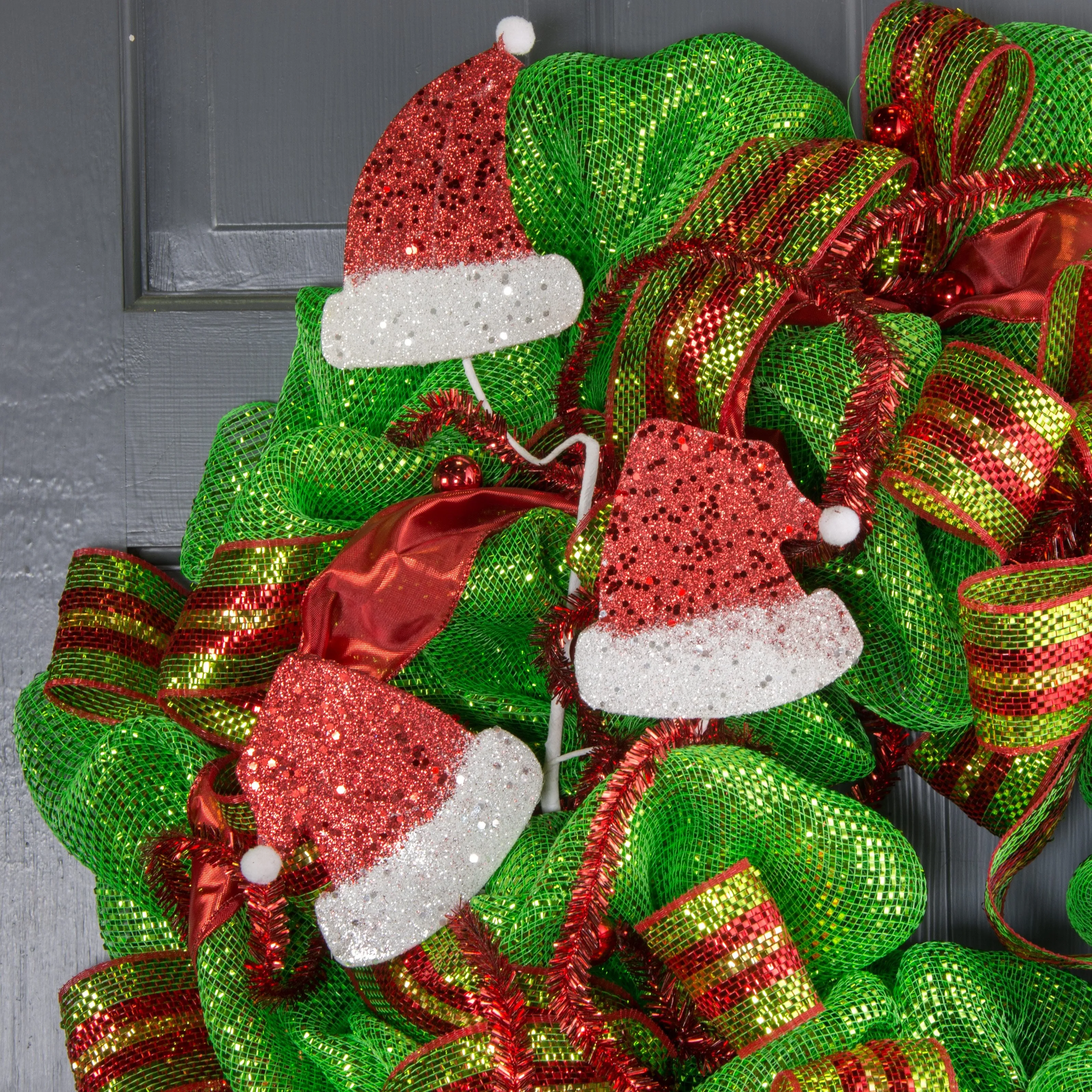 28" Red Glitter Santa Hat Holiday Spray: Red & White