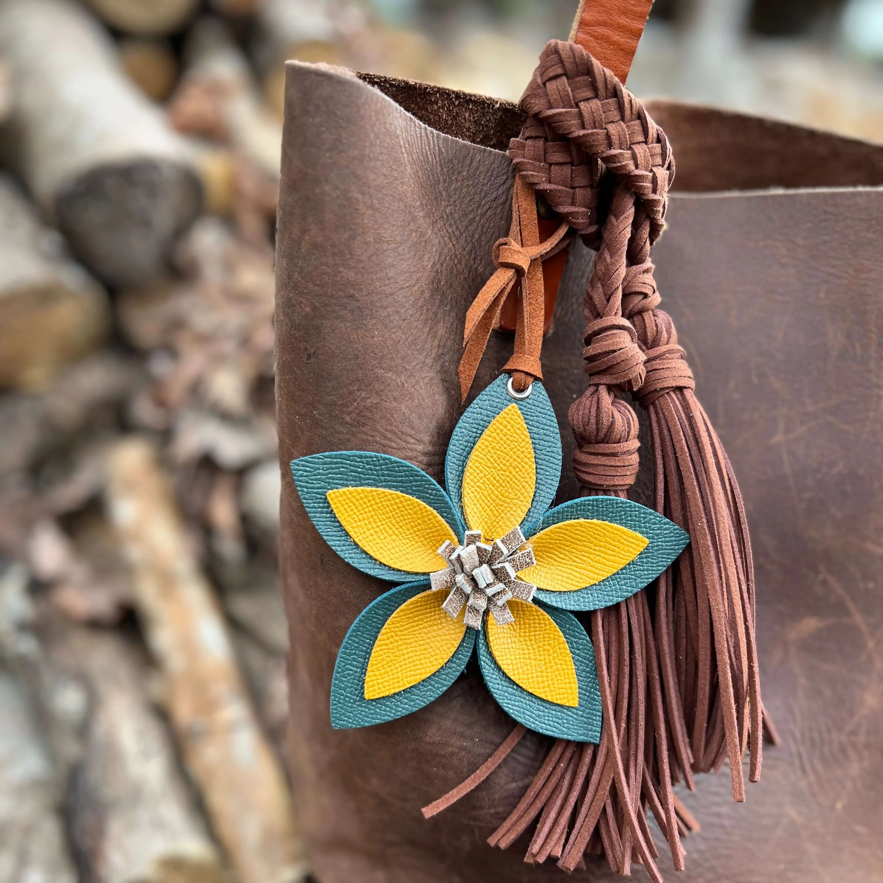Bag Charm Deluxe Wide Braid with Tassels for Purses & Totes Faux Suede Leather