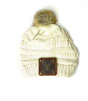 Beanie with LV patch and antique hardware in cream