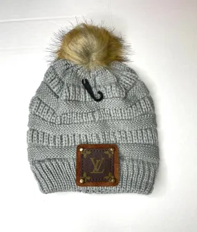 Beanie with LV patch and antique hardware in grey