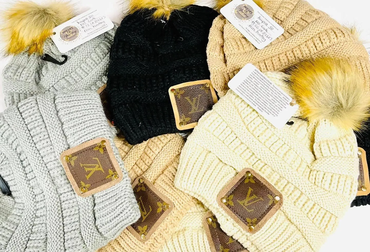 Beanie with LV patch and antique hardware in grey