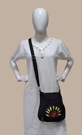 Black Embroidered Sling Bag