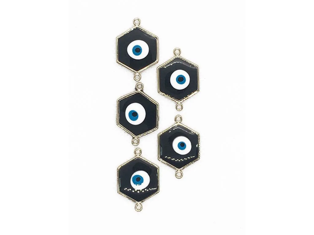 Black Evil Eye Hexagonal Metal Charms
