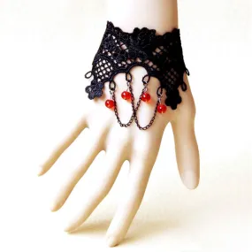 Black Lace Bracelet w/ Chain Tassels & Beads