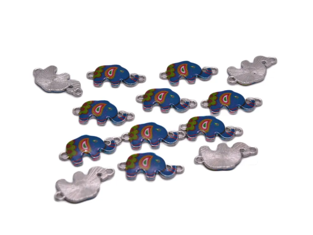 Blue Mutlicolour Elephant Metal Charms