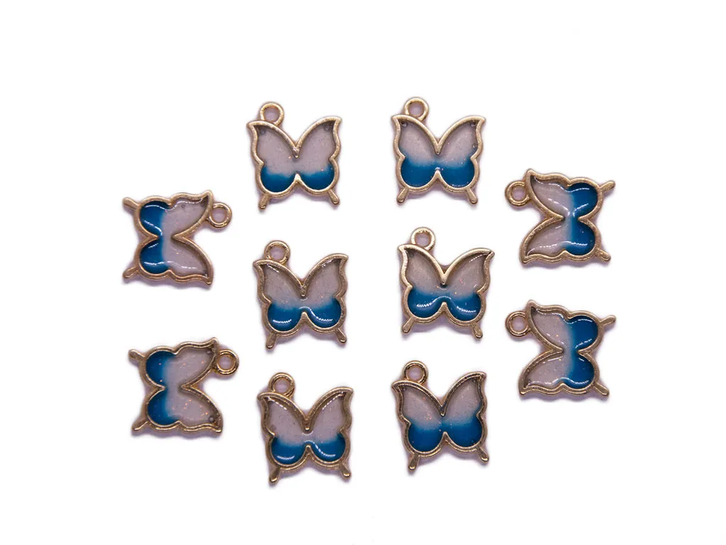 Blue White Butterfly Metal Glass Charms