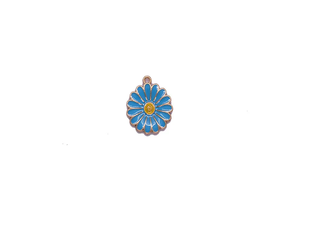 Blue Yellow Flower Metal Charms