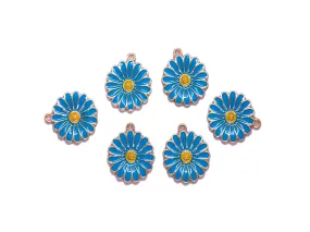 Blue Yellow Flower Metal Charms