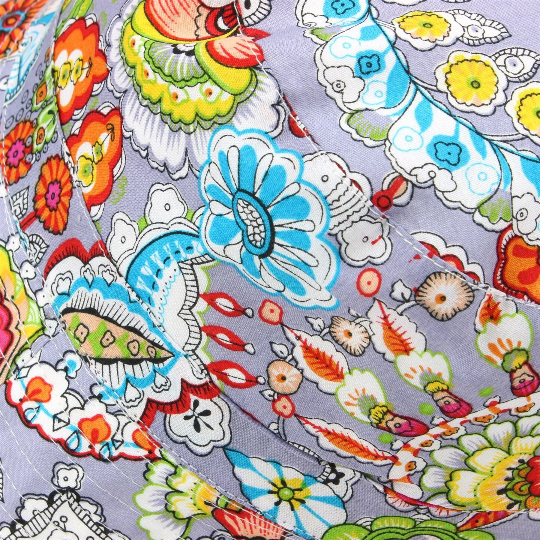 Bright Floral Doodle Print Bucket Hat - Grey