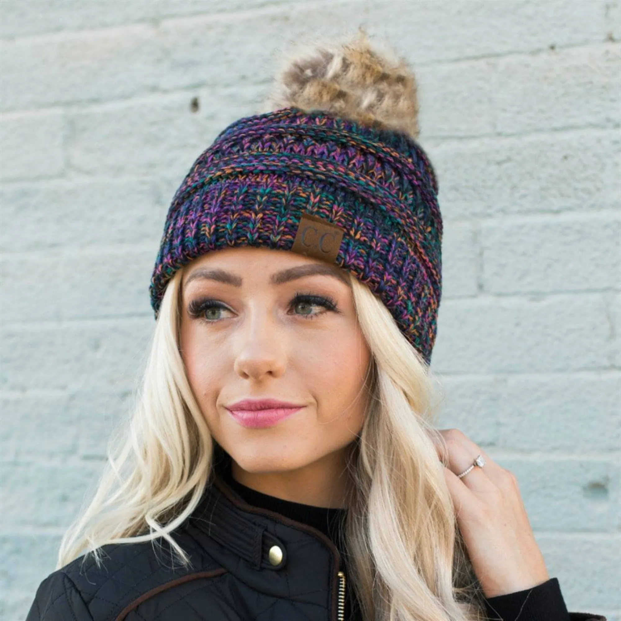 CC Trending 4-Tone Beanie w/ Tan Pom