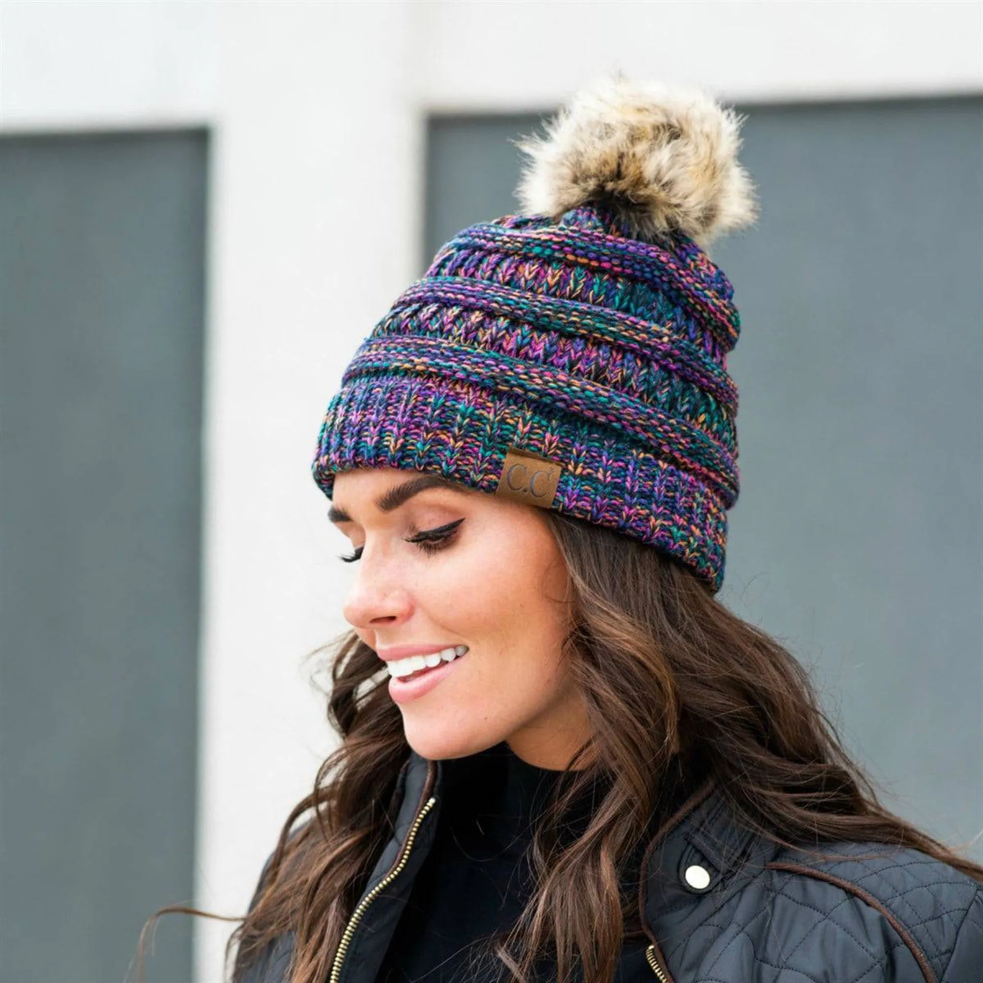 CC Trending 4-Tone Beanie w/ Tan Pom