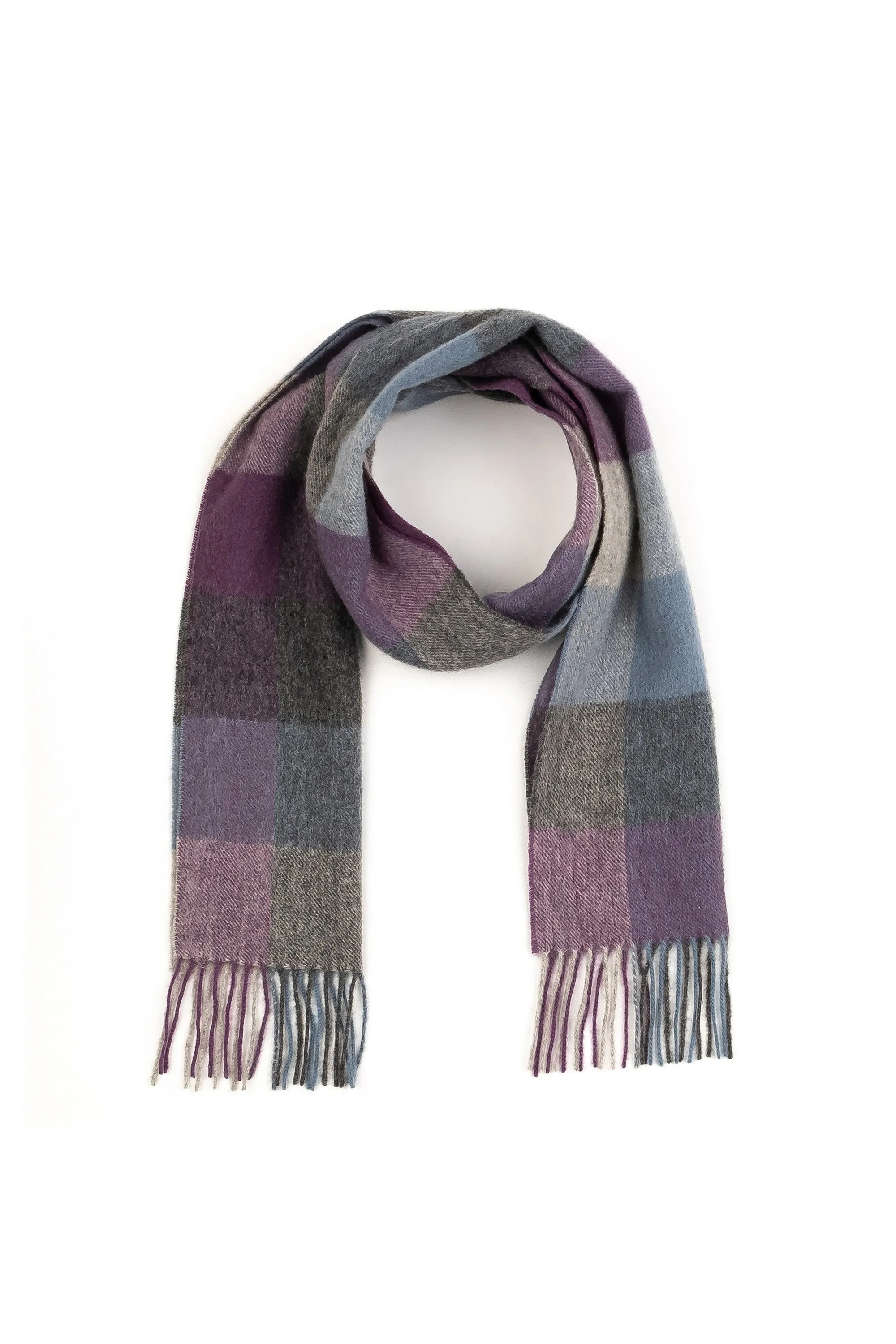 Checkers Lambswool Scarf - Grey Blue