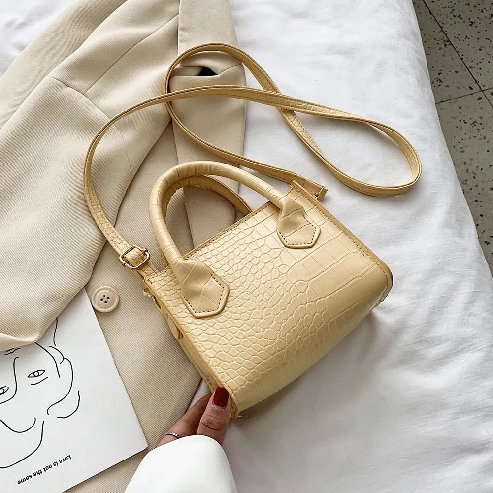 Classic Texture Vintage Alligator PU Leather Shoulder Women Pure Small Totes Crossbody Handbag