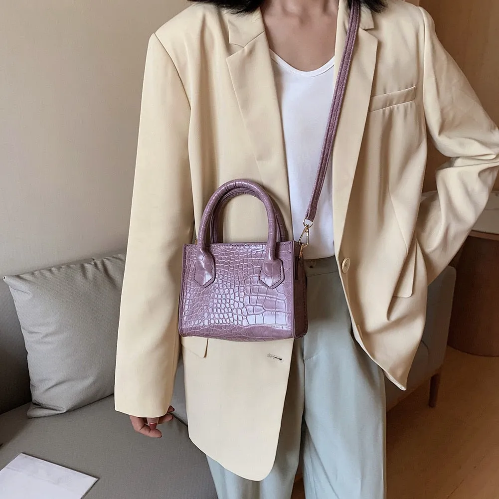 Classic Texture Vintage Alligator PU Leather Shoulder Women Pure Small Totes Crossbody Handbag
