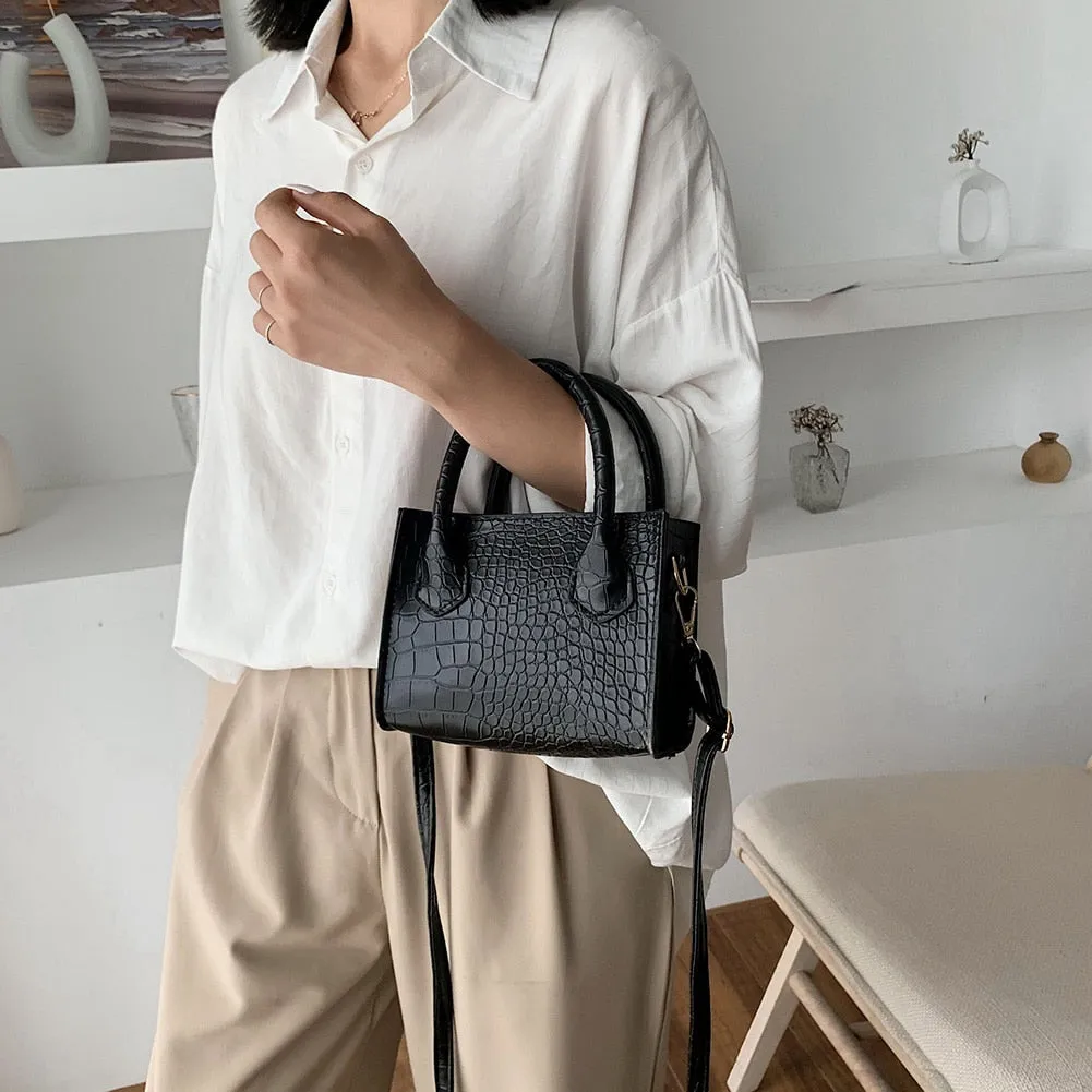 Classic Texture Vintage Alligator PU Leather Shoulder Women Pure Small Totes Crossbody Handbag