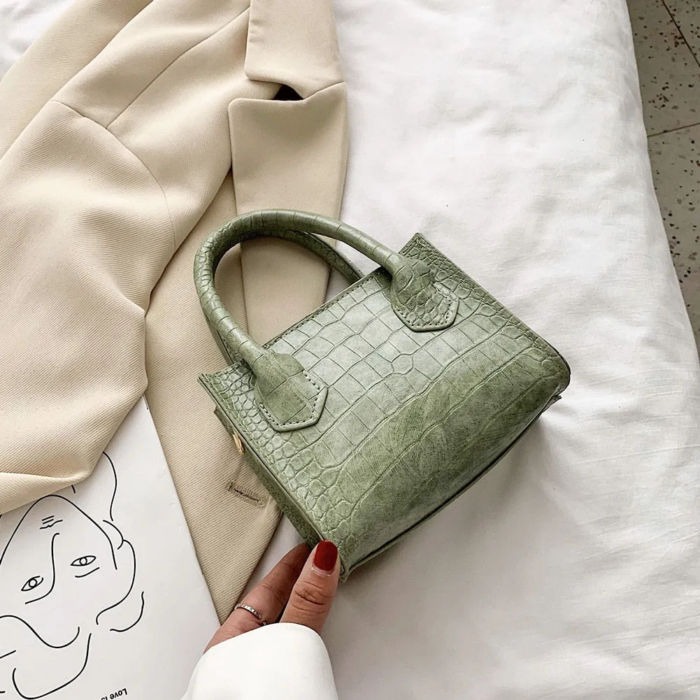 Classic Texture Vintage Alligator PU Leather Shoulder Women Pure Small Totes Crossbody Handbag