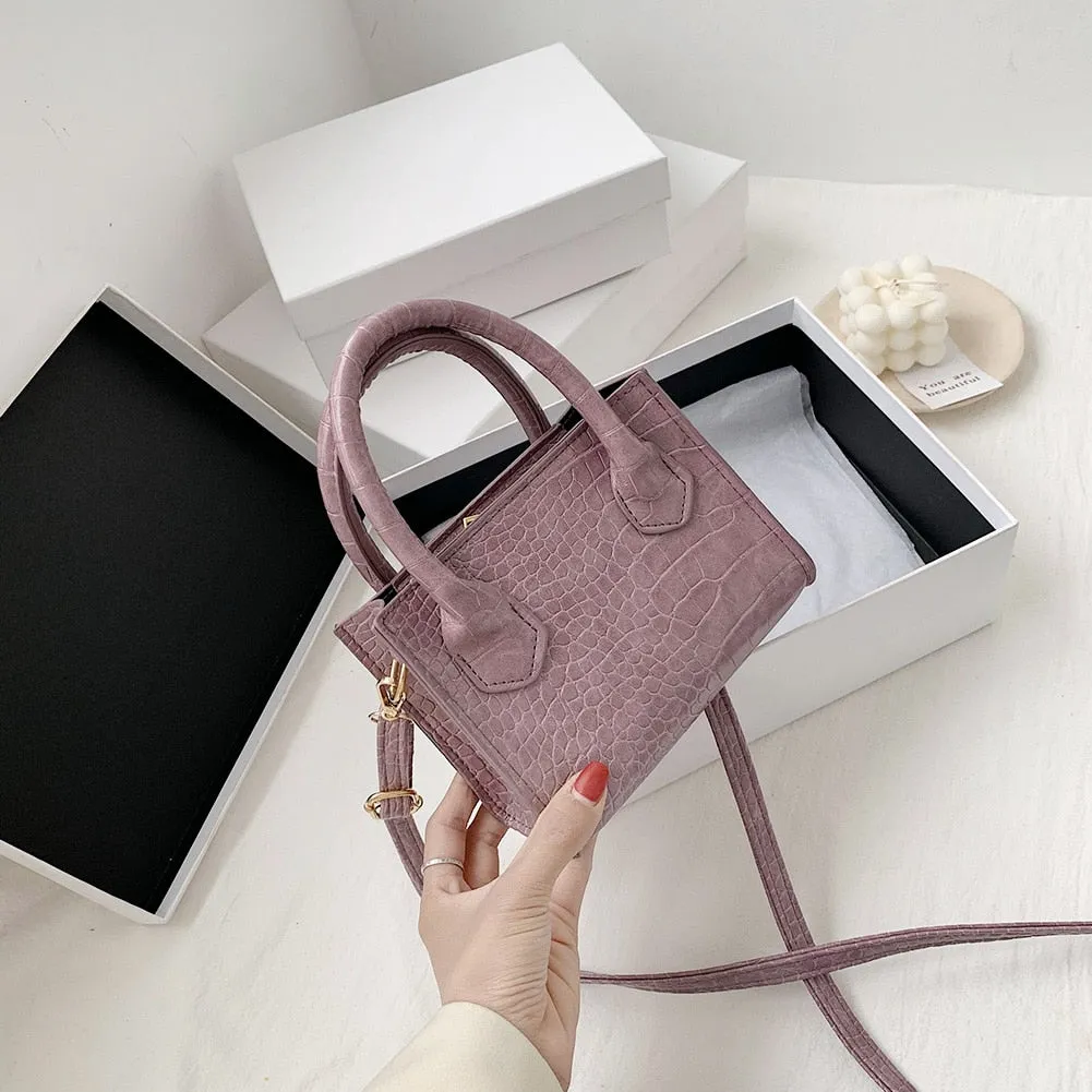 Classic Texture Vintage Alligator PU Leather Shoulder Women Pure Small Totes Crossbody Handbag