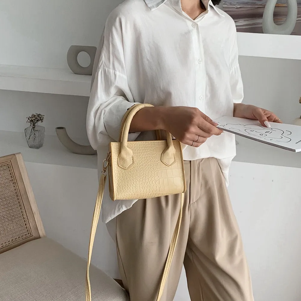 Classic Texture Vintage Alligator PU Leather Shoulder Women Pure Small Totes Crossbody Handbag