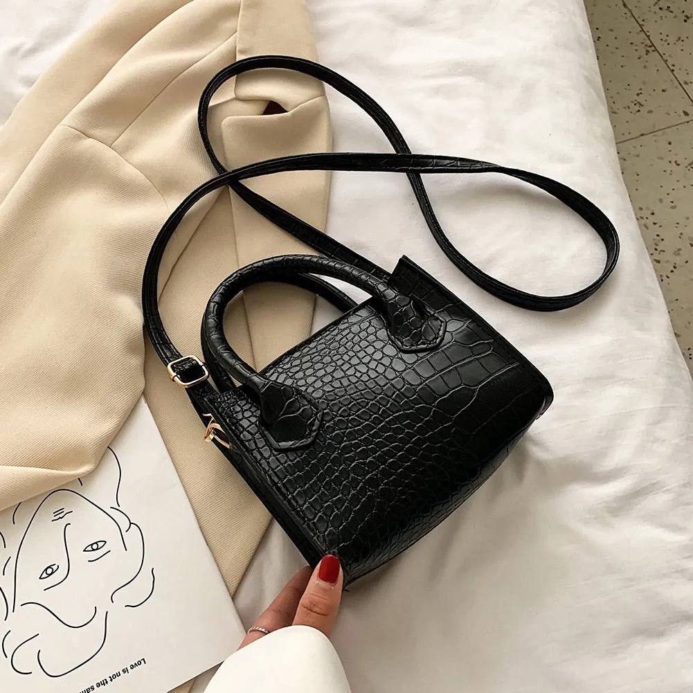 Classic Texture Vintage Alligator PU Leather Shoulder Women Pure Small Totes Crossbody Handbag