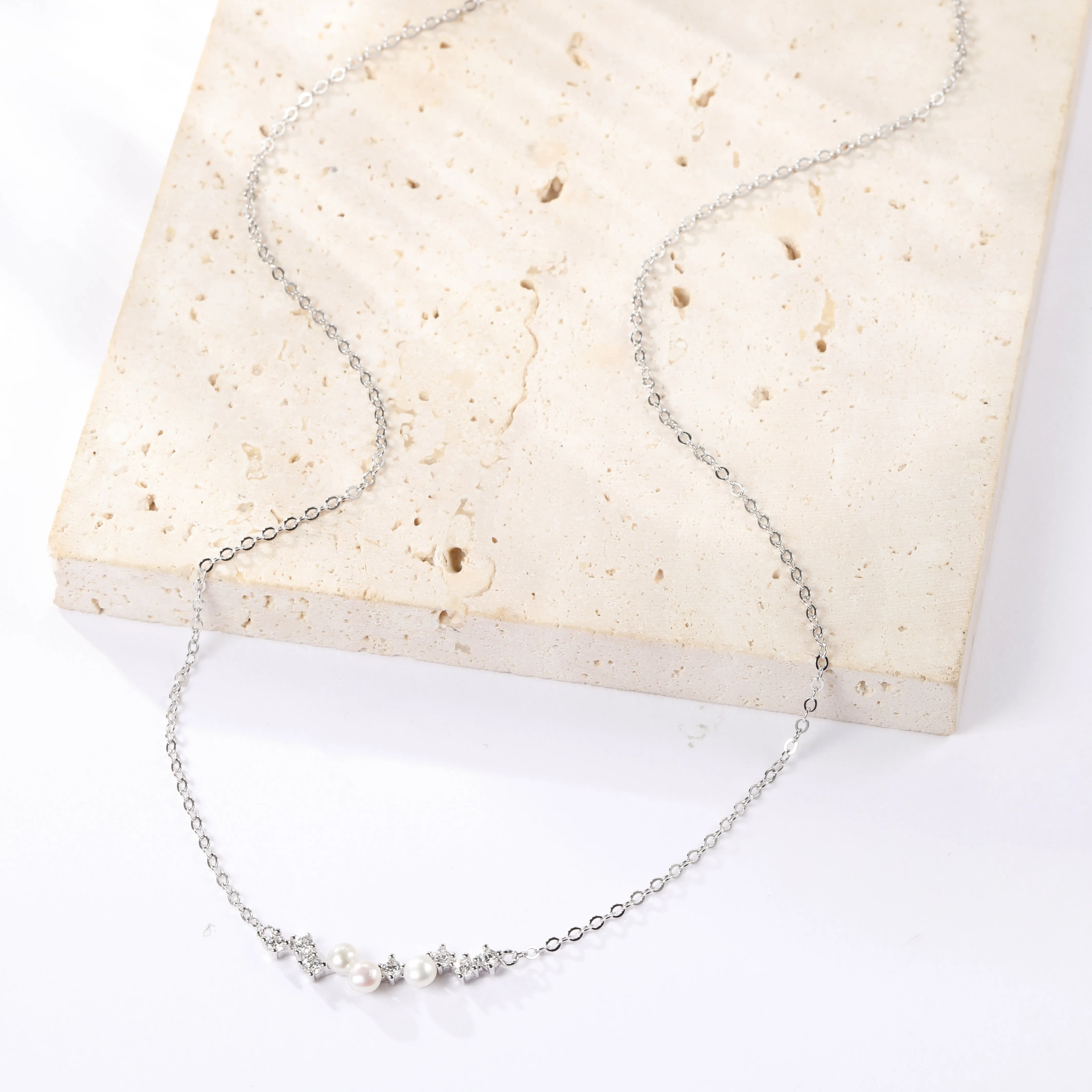 Cluster Pearl Pendant Necklace Sterling Silver
