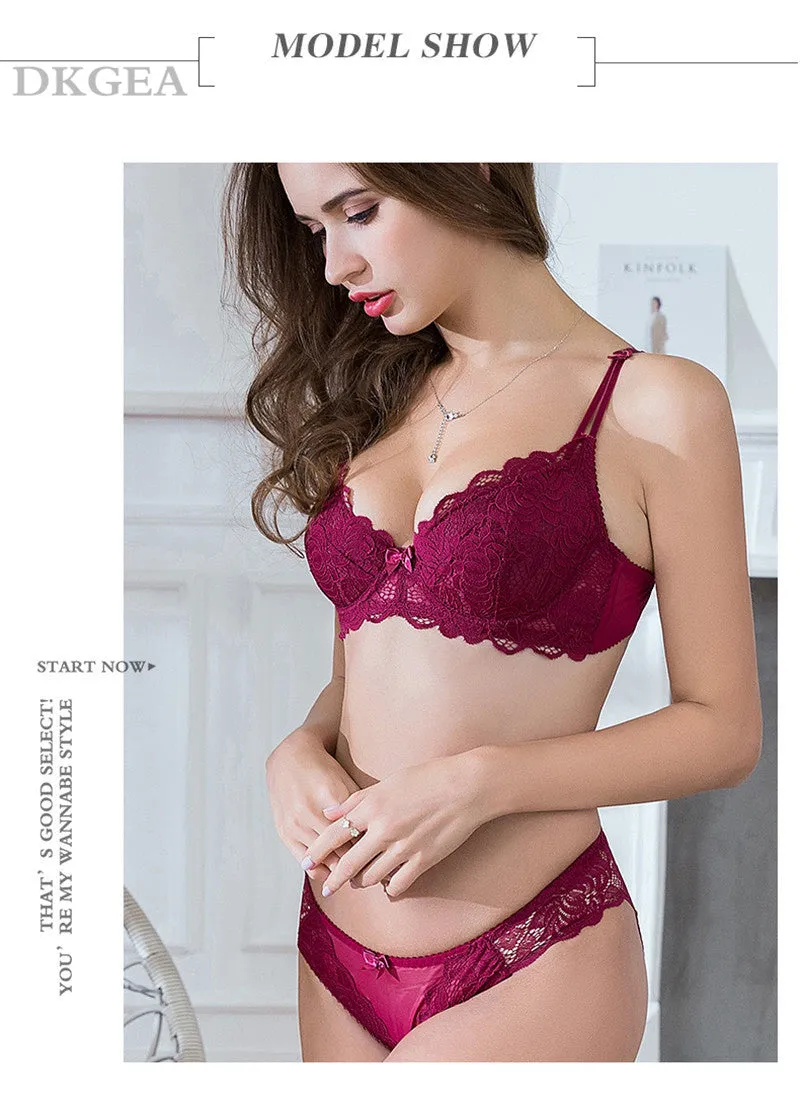 Comfortable Thin Cotton Women Underwear Sexy Bra Set Plus Size C D Cup Embroidery Brassiere Push Up Bras Lace Lingerie Set Black