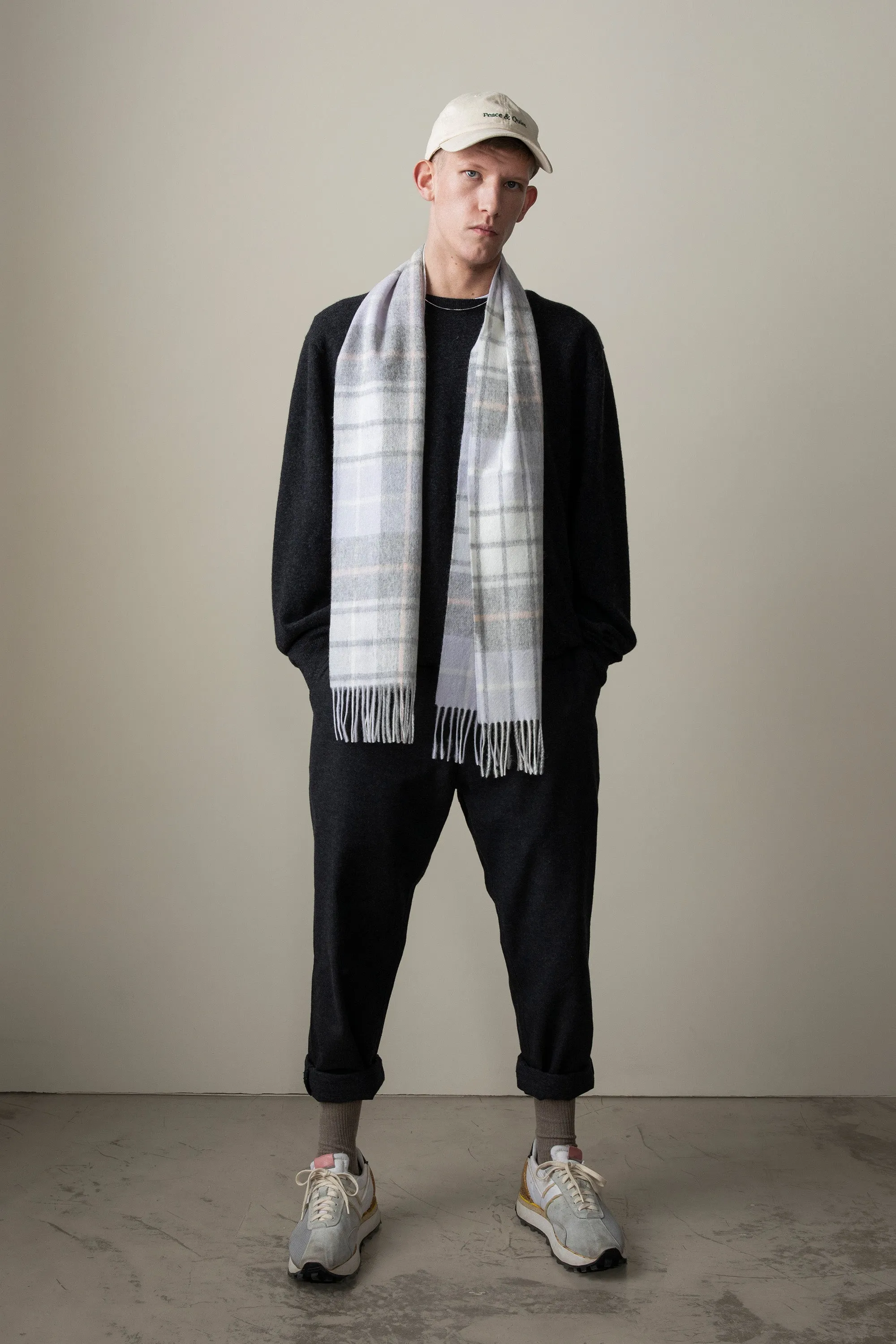 Contemporary Check Lambswool Scarf - Moonshadow