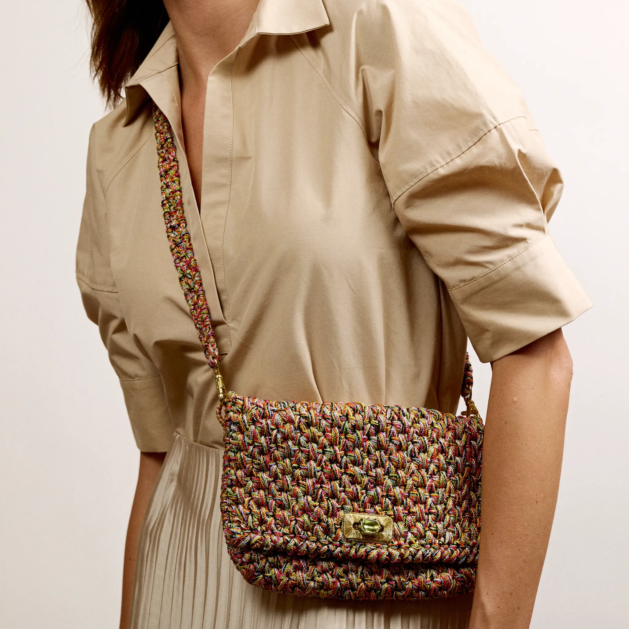 Crosby Crochet Clutch in Pastel Tweed