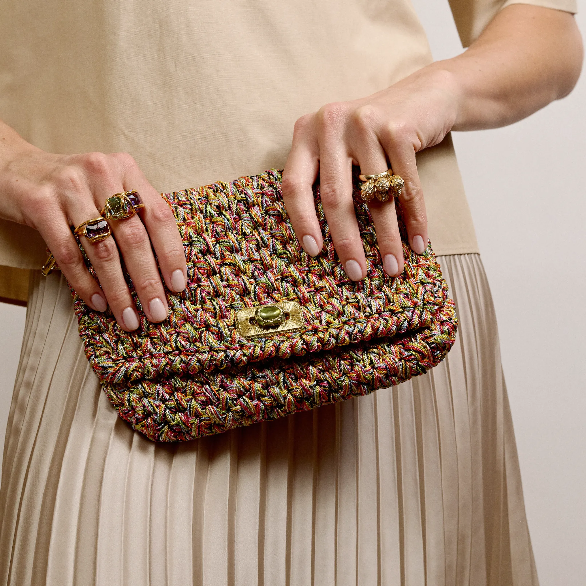 Crosby Crochet Clutch in Pastel Tweed