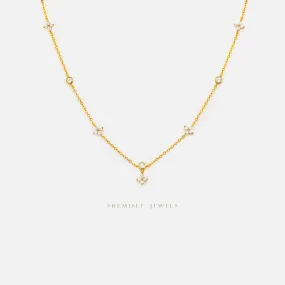 Dainty 4 Petal Flower CZ Necklace, Silver or Gold Plated  (16" 2") SHEMISLI - SN043