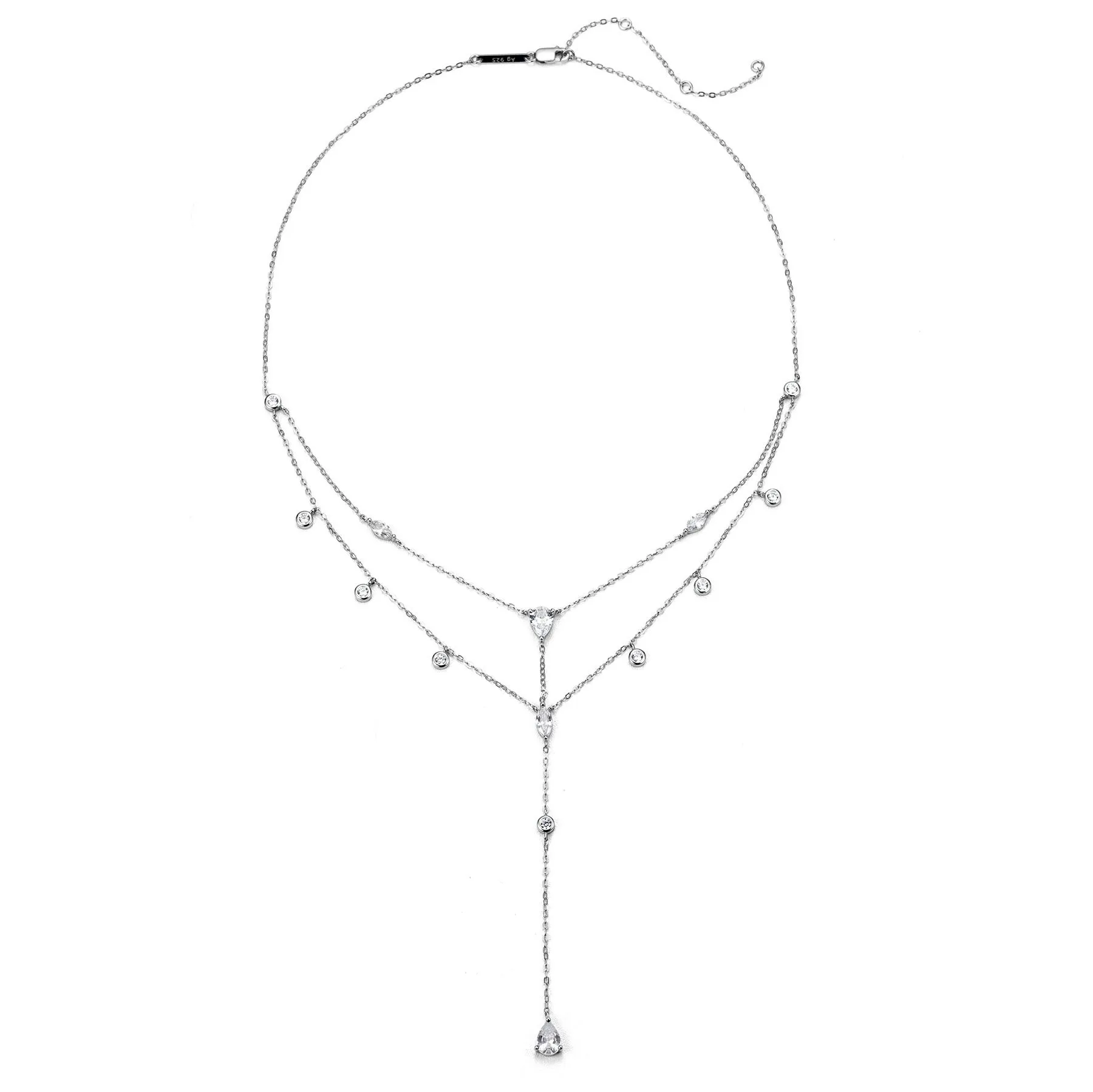 Dazzle Double Chain Y Necklace Sterling Silver