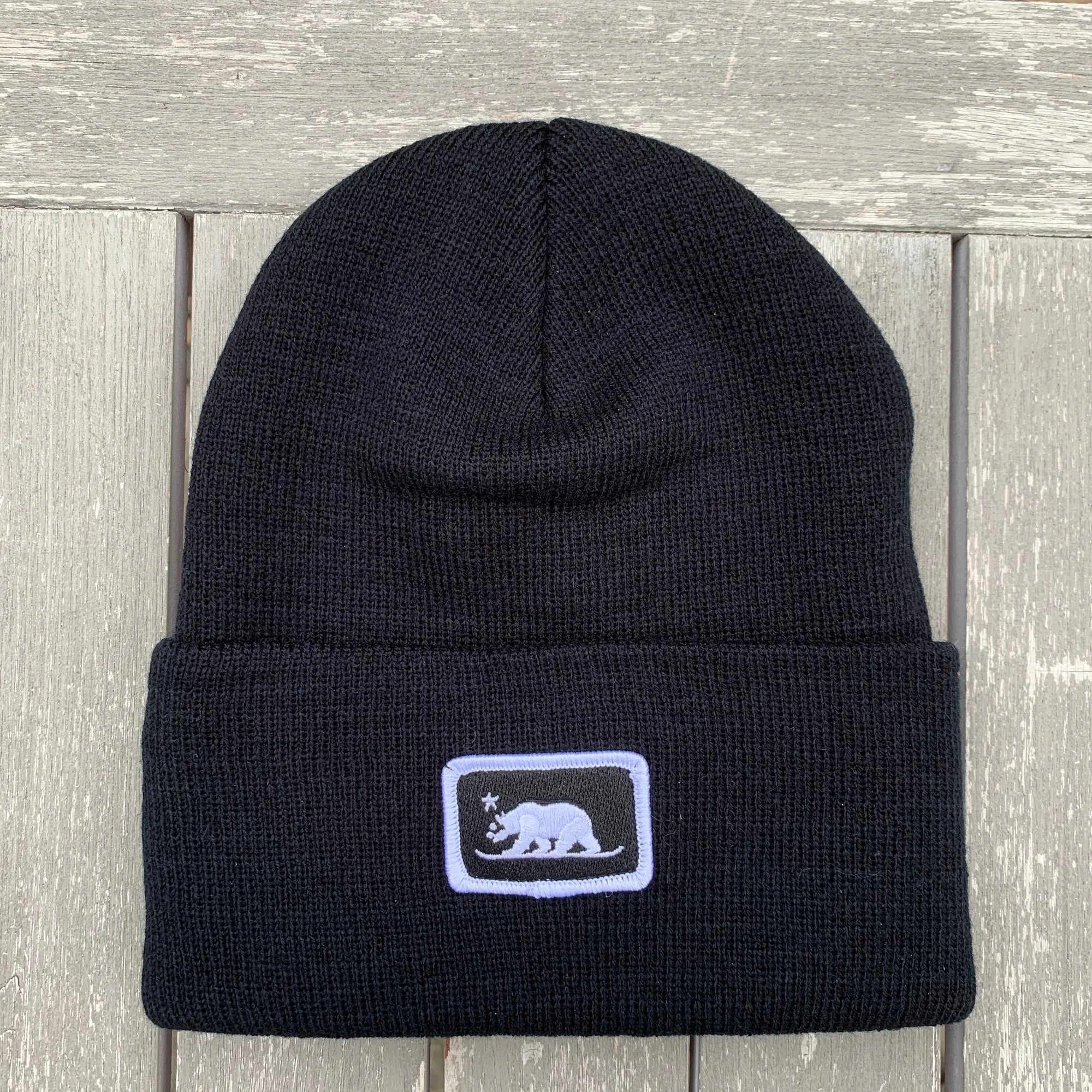 Embroidered Snowboard Bear Patch Beanie