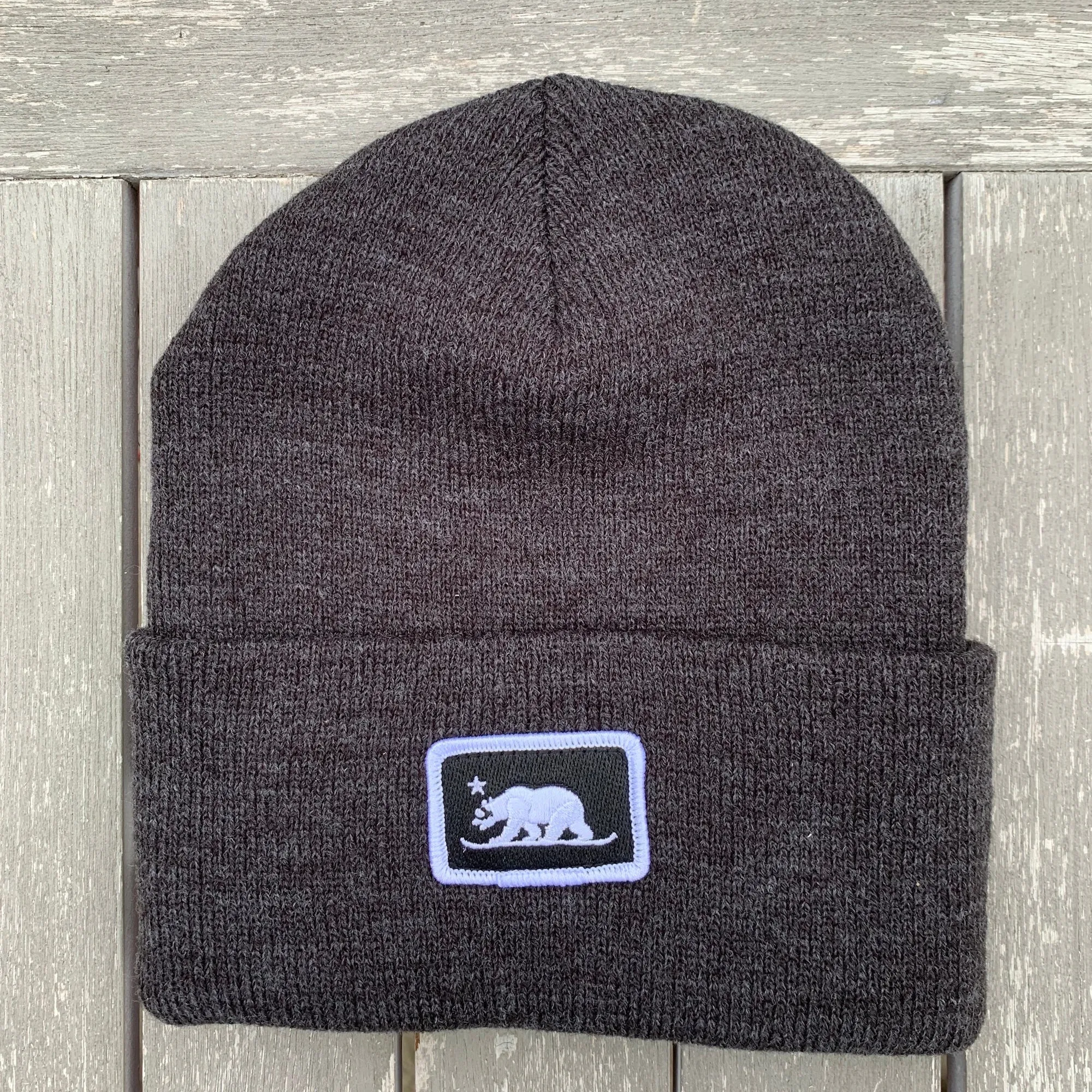 Embroidered Snowboard Bear Patch Beanie