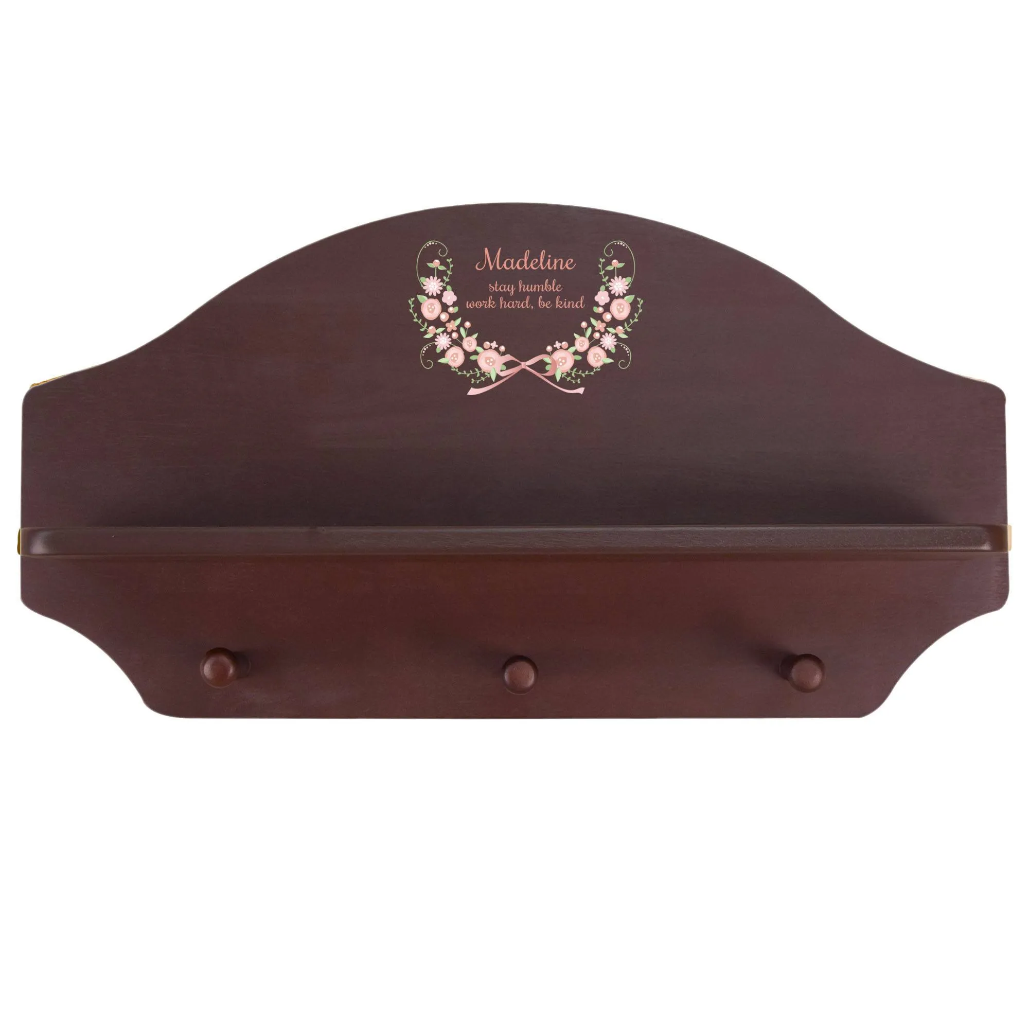 Espresso 3 Peg Wall Shelf - Blush Floral Garland