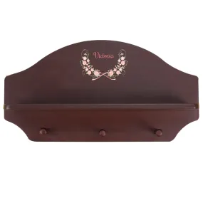 Espresso 3 Peg Wall Shelf - Blush Floral Garland