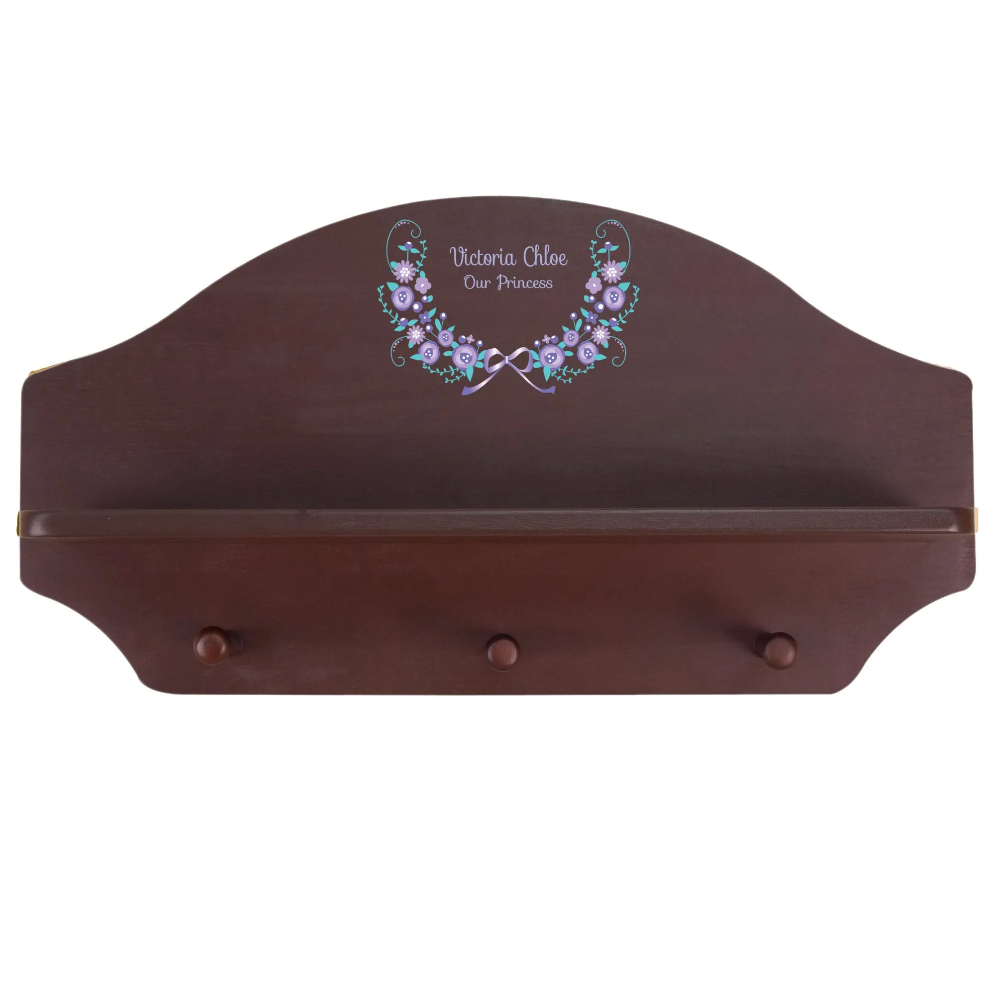 Espresso 3 Peg Wall Shelf - Lavender Floral Garland