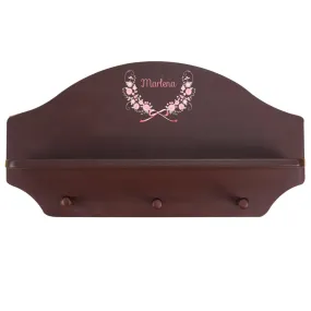 Espresso 3 Peg Wall Shelf - Pink Gray Floral Garland