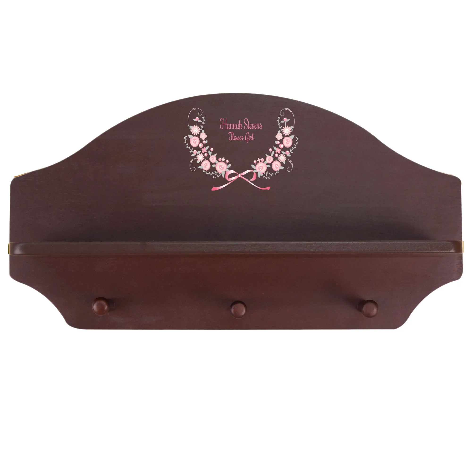 Espresso 3 Peg Wall Shelf - Pink Gray Floral Garland