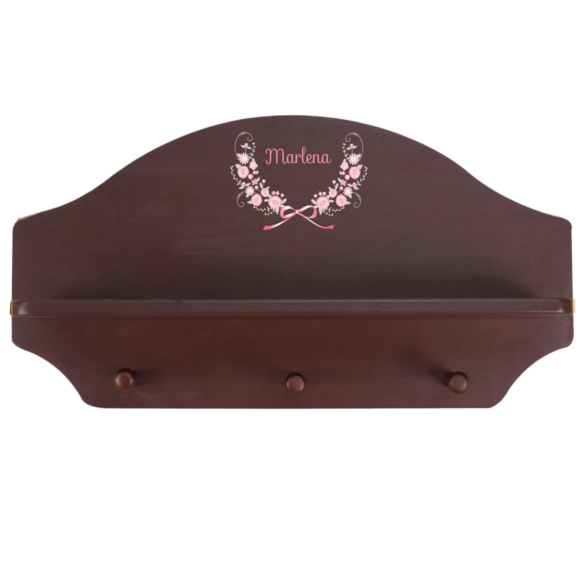 Espresso 3 Peg Wall Shelf - Pink Gray Floral Garland