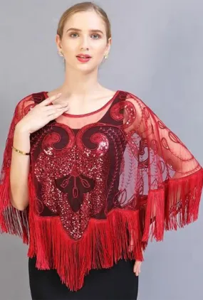 Fancy Flapper Bright Red Shawl Cape