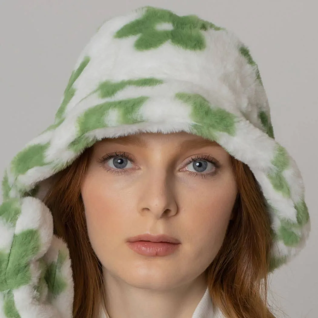 Floral Printed Faux Fur Bucket Hat