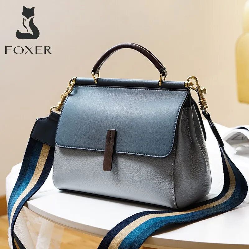 FOXER Genuine Leather Women Handbag Office Women Commuter Tote Lady Shoulder Bag Large Capacity Crossbody Purse Bags
