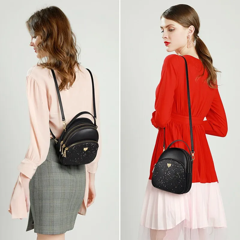 Foxer Glett & Cowhide Girl's Mini Crossbody Bag Multilayer Women Shoulder Bag Female Stylish Totes Lady Luxury Messenger Bag