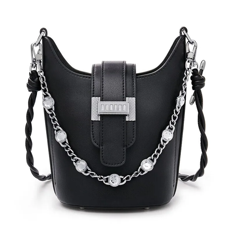 FOXER Ladies Split Leather Shoulder Bag Luxury Diamond Bucket Evening Bag Fashion High Quality Small Handbag Brand New Woman Bag